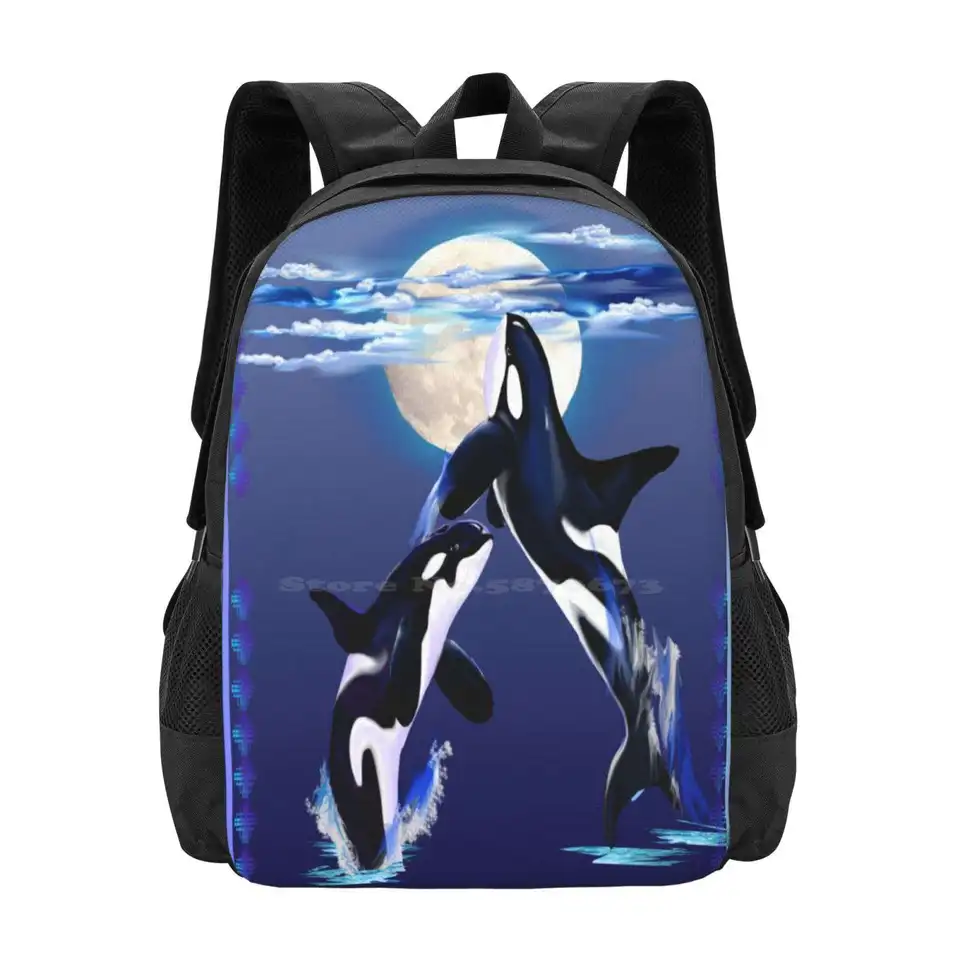 Dva skákacie orcas batohy pre školských tínedžerských dievčat cestovné tašky Orca Killer Whale Ocean Mammels
