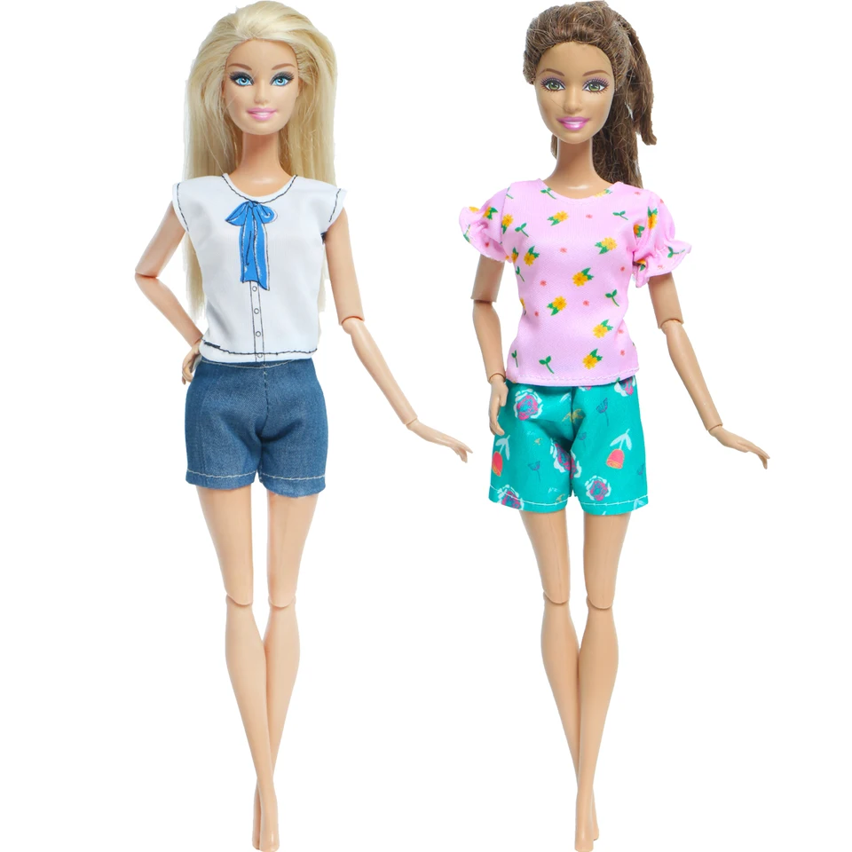 Dve sady/veľa módneho oblečenia Denné neformálne oblečenie Tričko krátke nohavice Mix Štýl oblečenie pre bábiky Barbie Doll Hračky