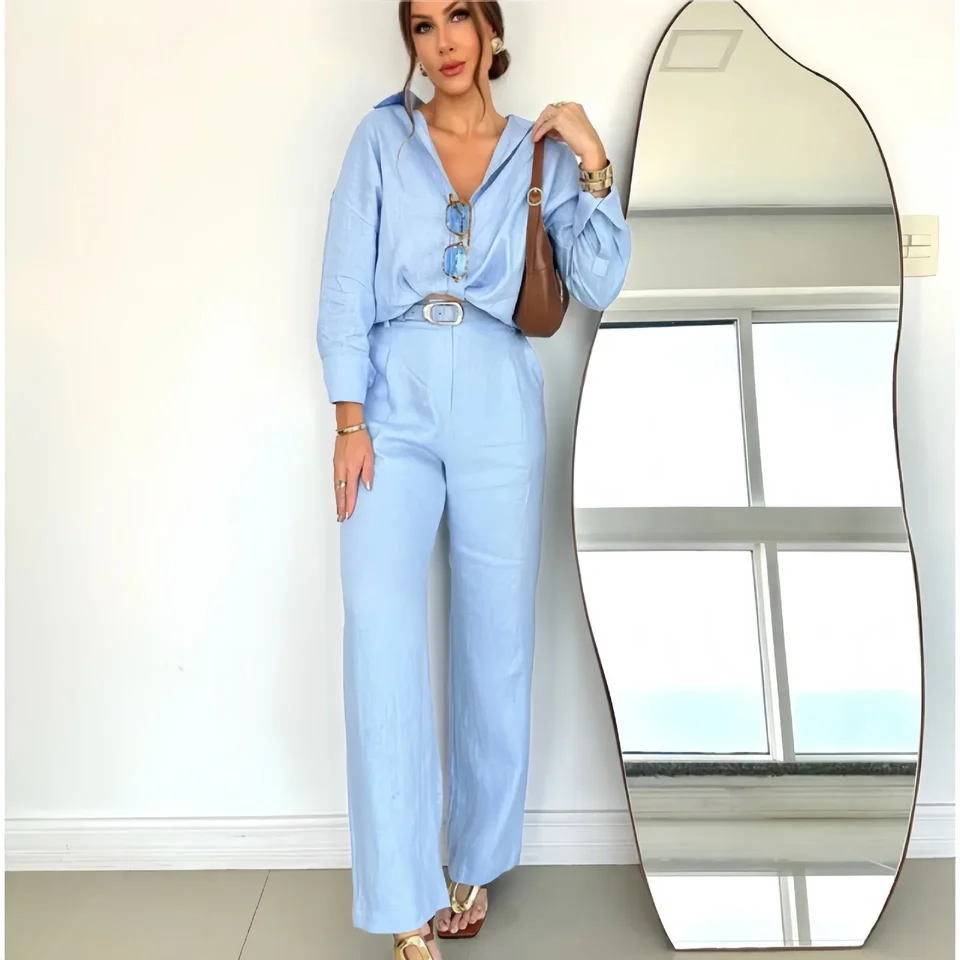 Dvojdielne súpravy Moslimský jesenný oblek Ženy Blúzka Jeden breased krídla široké nohavice Outfits Outfits Maroko Dubaj Islam Casual Ensemble