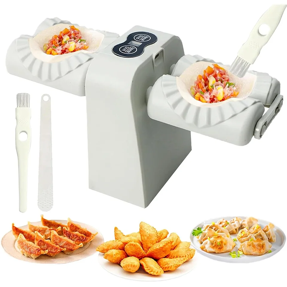 Dvojitá hlava automatická elektrická knedľa výrobcu stroja Elektrické knedlové plesne Empanadas ravioli kuchynské lisovacie knedle Skin