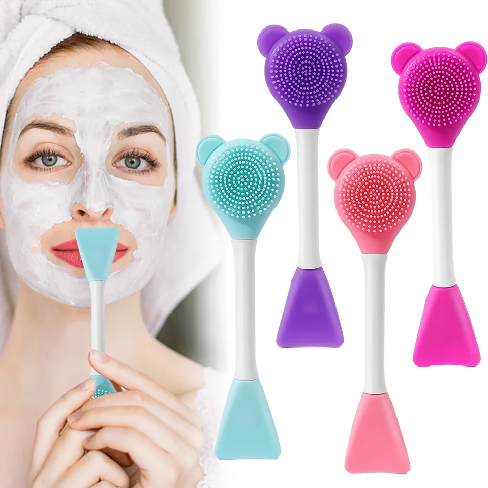 Dvojitá hlava maska ​​na tvár kefu Silikón Silikón Spoon špachtle špachtle pre miešanie tyčinky Dámske čisté čistenie starostlivosti Domáce make -up nástroje
