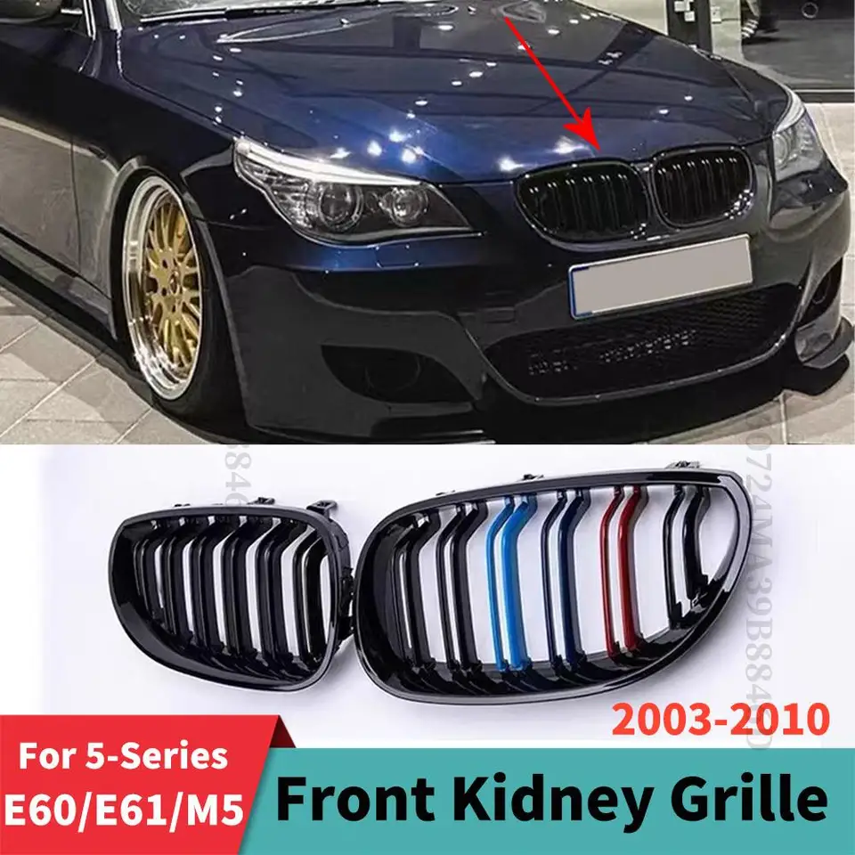 Dvojitá predná obličková nárazník mriežka Grill Grill Sport Middle Mesh Body Kit pre BMW 5-série E60 E61 M5 2003-2010