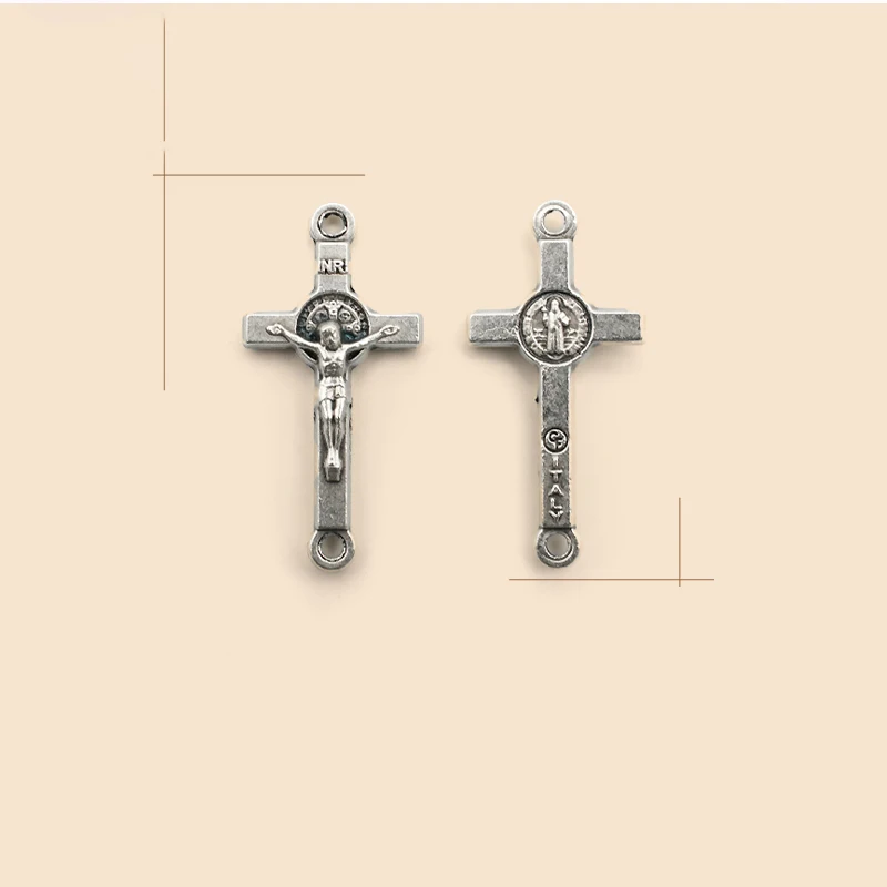 Dvojitá prihrávka zliatiny Benedikt 2cm Crucifix Ružence doplnkov pre náramok náhrdelníka na výrobu šperkov