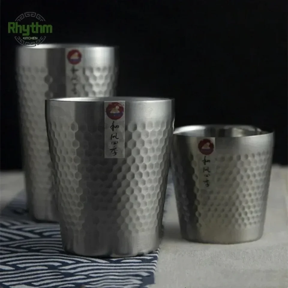Dvojitá stena Keep Cold Beer Cup Nereze 304 hrnčekov kladivá textúra Vodné hrnčeky Kávový cestovný hrnček Anti-Scalding Anti-Fall