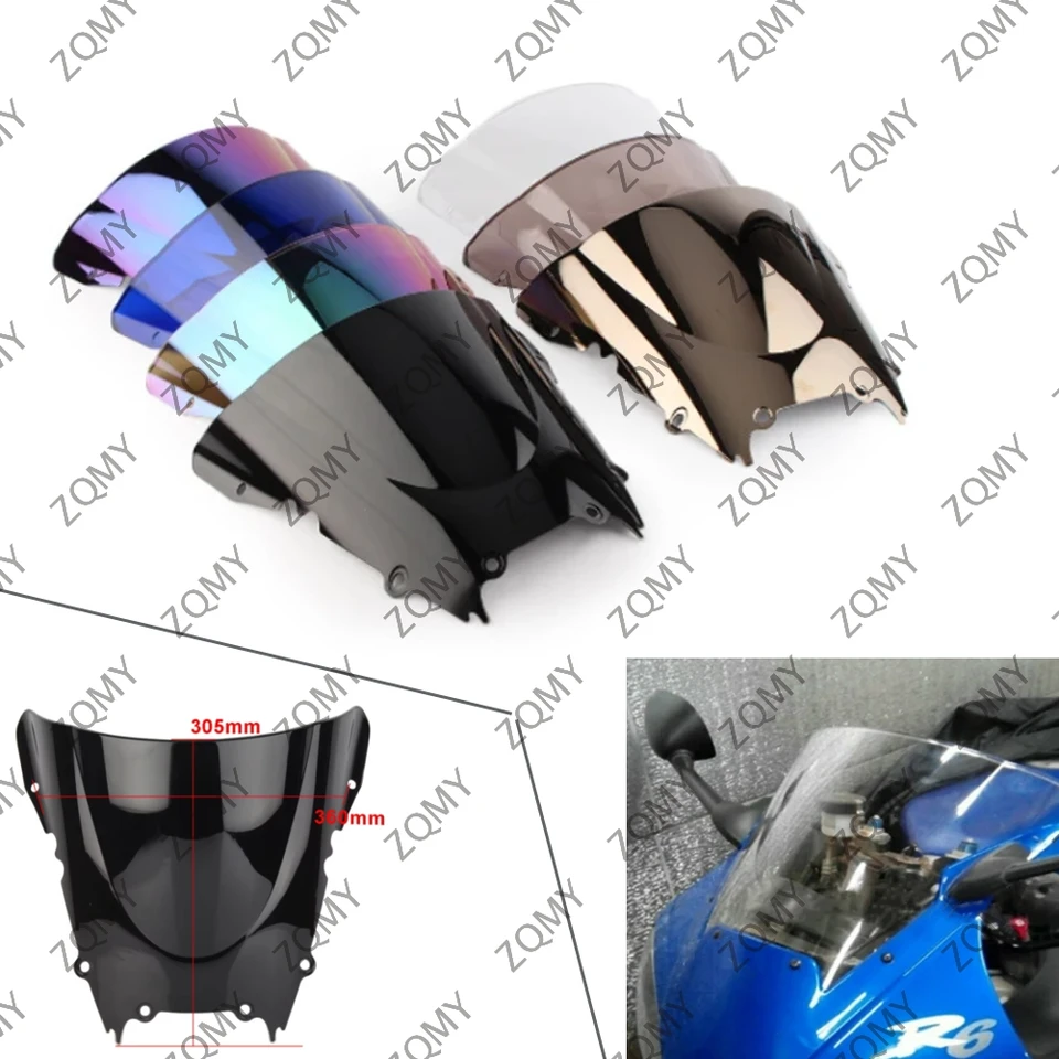 Dvojité bublinové motocykle Černé sklo veterného skla ABS pre Yamaha YZF-R6 YZF R6 600 1998 1999 2000 2001 2002