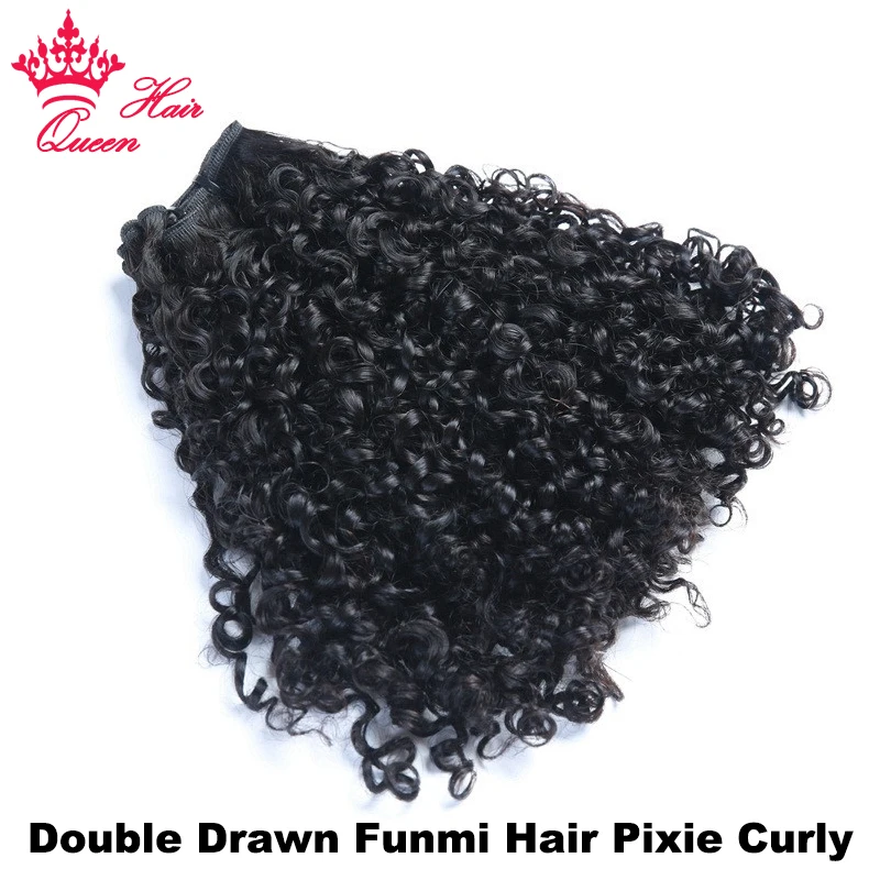 Dvojité nakreslené pixie Curl Funmi vlasy vlasy zväzky Brazílske skákacie kučeravé 100% panenské ľudské surové predlžovanie vlasov Queen Hair Products
