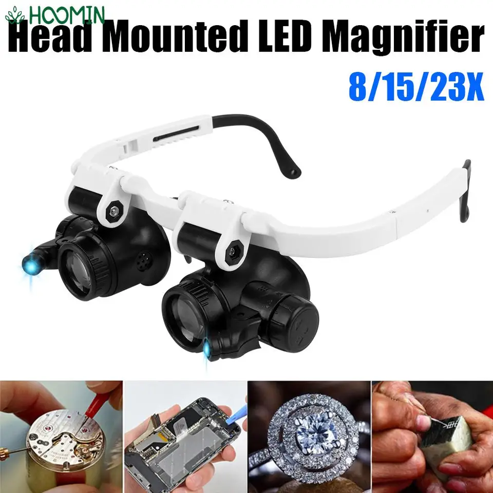 Dvojité objektív Eye Loupe Loupe LOD LED LIGH SLEFTKY Šmágium 8x 15x 23x pre elektronické hodinky Opravy hlavy Zavlákať