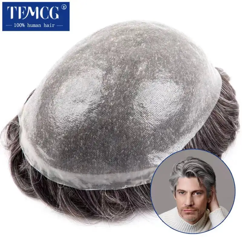Dvojité viazané toupee muži 0,06-0,08 mm PU Natural Hairline Men Parochň