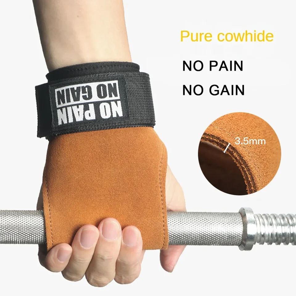 Dvojité vrstvy kravské kožené rukavice zápästia zápästia pre zdvíhacie rukoväte Ženy Men Men Gym Drestlift Training Bench Press Pull-up F19