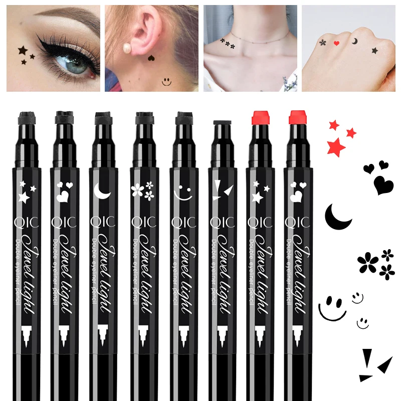 Dvojitý hlavný trojuholník hviezda Srdce Smile Liquid Eyeliner Pen čierna červená pečiatka make -up tesnenie očné linky ceruzka vodotesná kozmetika