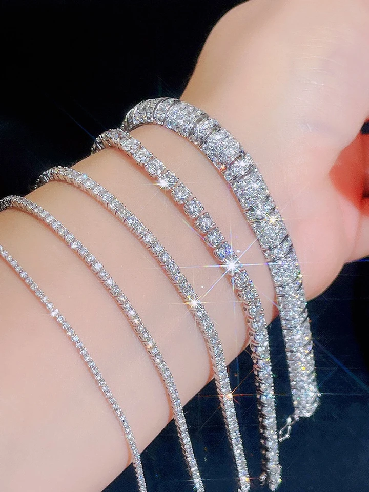 Dvojitý rad moissanit tenisový náramok 3 mm biely zlatý šterlingový strieborný laboratórium diamant s náramkom GRA pre ženy mužov