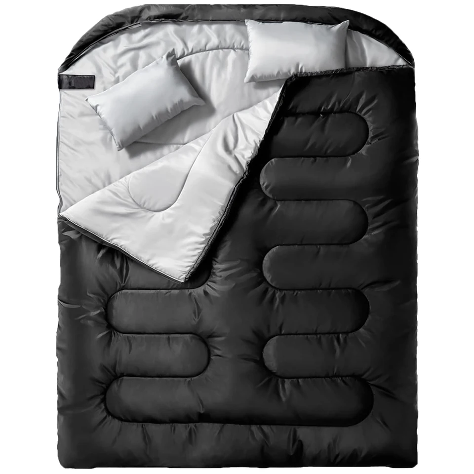 Dvojitý spacák pre dospelých s vankúšom, pre celé obdobie kempingu na turistiku 2 osoby pre chladné počasie a teplé