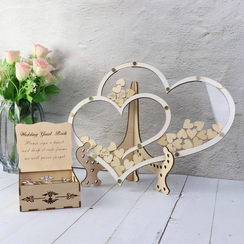 Dvojitý tvar Svadobné hosťa Kniha Dekorácia Rustikálne sladké srdce Drop Box Wedding Drop Box 3D návštevník drevená krabica