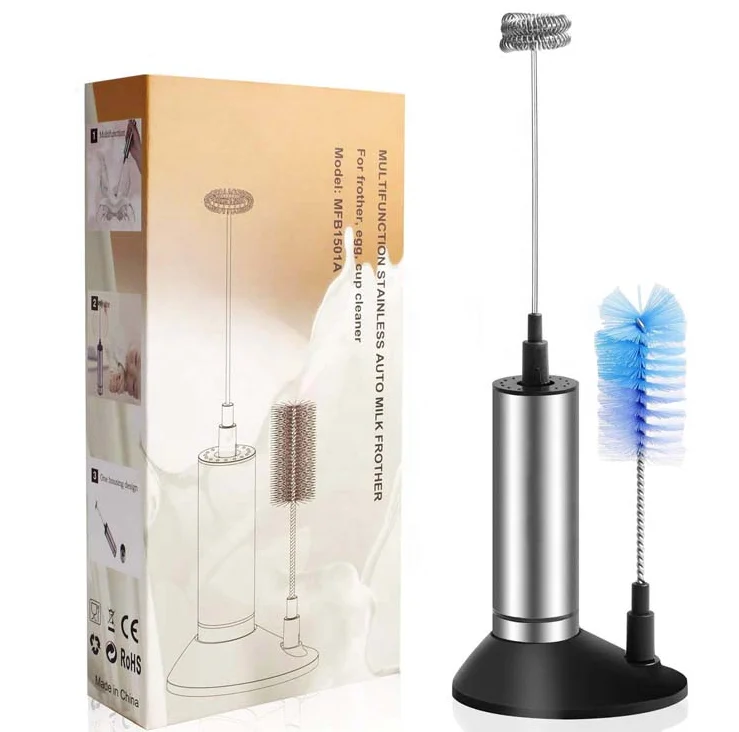 Dvojou pružinovou šľahačkou Hlava Frother Electronic Coffee Elektrické mlieko Frotter so základnou kefou