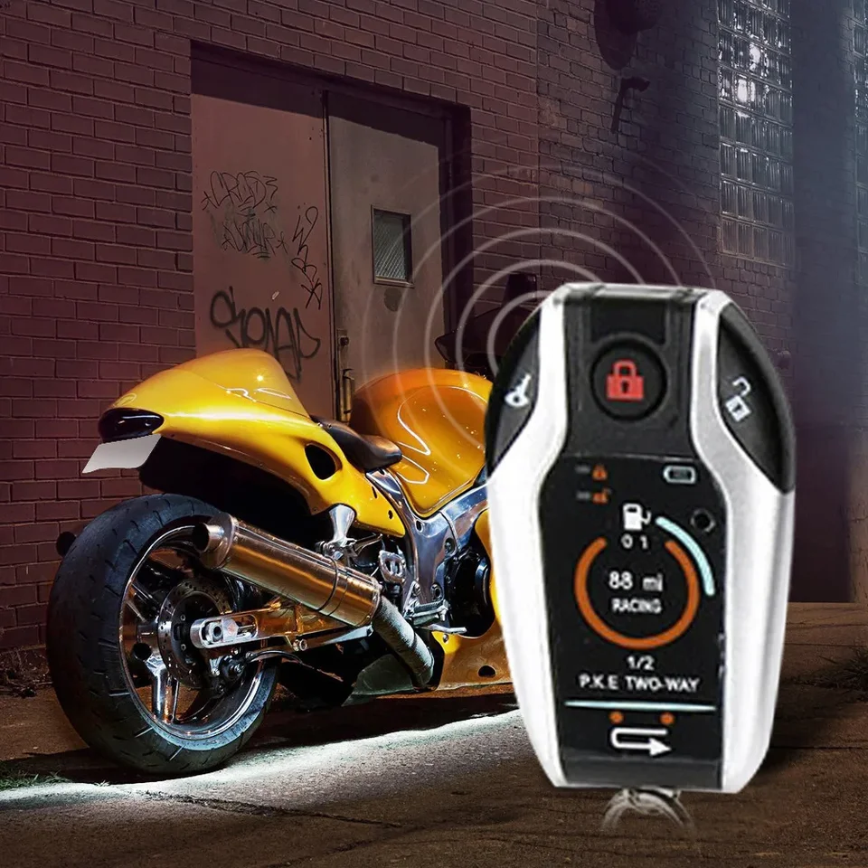 Dvojsmerné motocykle proti krádeži bezpečnostného systému Scooter Vibration Vibration Vibration Alarm diaľkový motor Štart 5Meter Auto Lock