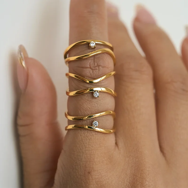 Dvojvrstvové Cz Stone Thin Rings Neroghse Ocel Kruhy pre ženy minimalistické elegantné šperky z nehrdzavejúcej ocele v roku 2024