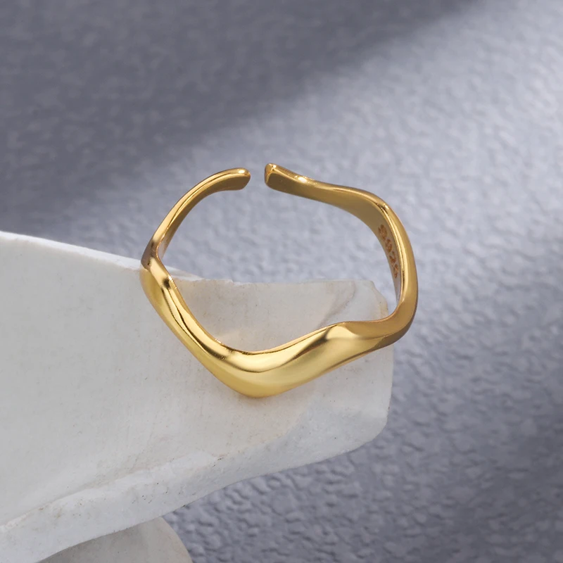 DWJ 18k zlaté vlnové nastaviteľné prstene pre ženy darček Real 925 Sterling Silver Originálne svadobné manželstvá Trend Trend jemné šperky