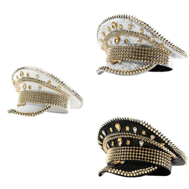 Dxae Jeweled Captain Hat Heavy Crystal Hat Surpreing Gift pre dievčatá chlapci párty klobúk pre karnevals hudobný festival