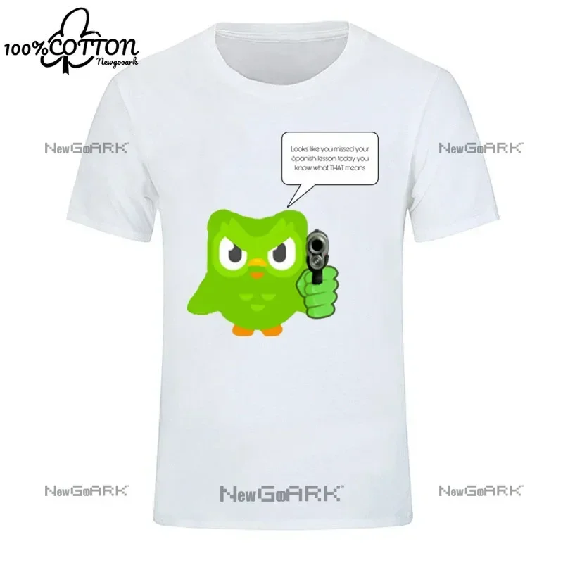 DY1 100%bavlnená španielska alebo zaniknutá tričko Dámska posádka čistého krátky rukáv S-4XL Tops Funny Duolingo Owl Harajuku