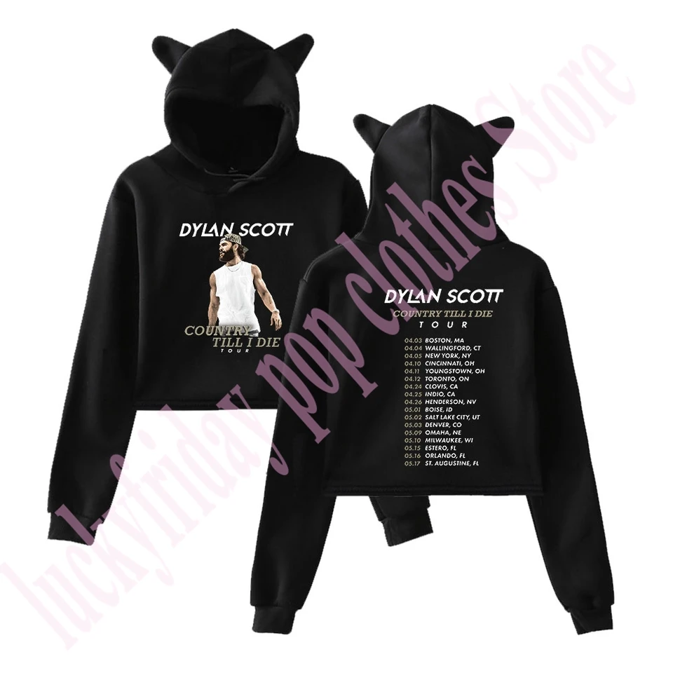 Dylan Scott Cat Cropped Hoodies Country Til I Die Tour Merch Unisex dlhých rukávov Sladké streetwear11