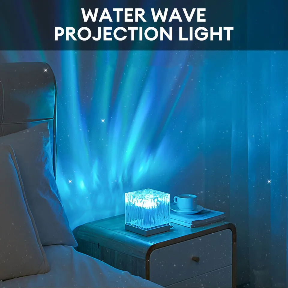 Dynamická Aurora Northern Lights Water Water Daristor Projector Night Light Svetlo 17 Farby plameň krištáľová lampa pre obývaciu izbu Študijná spálňa