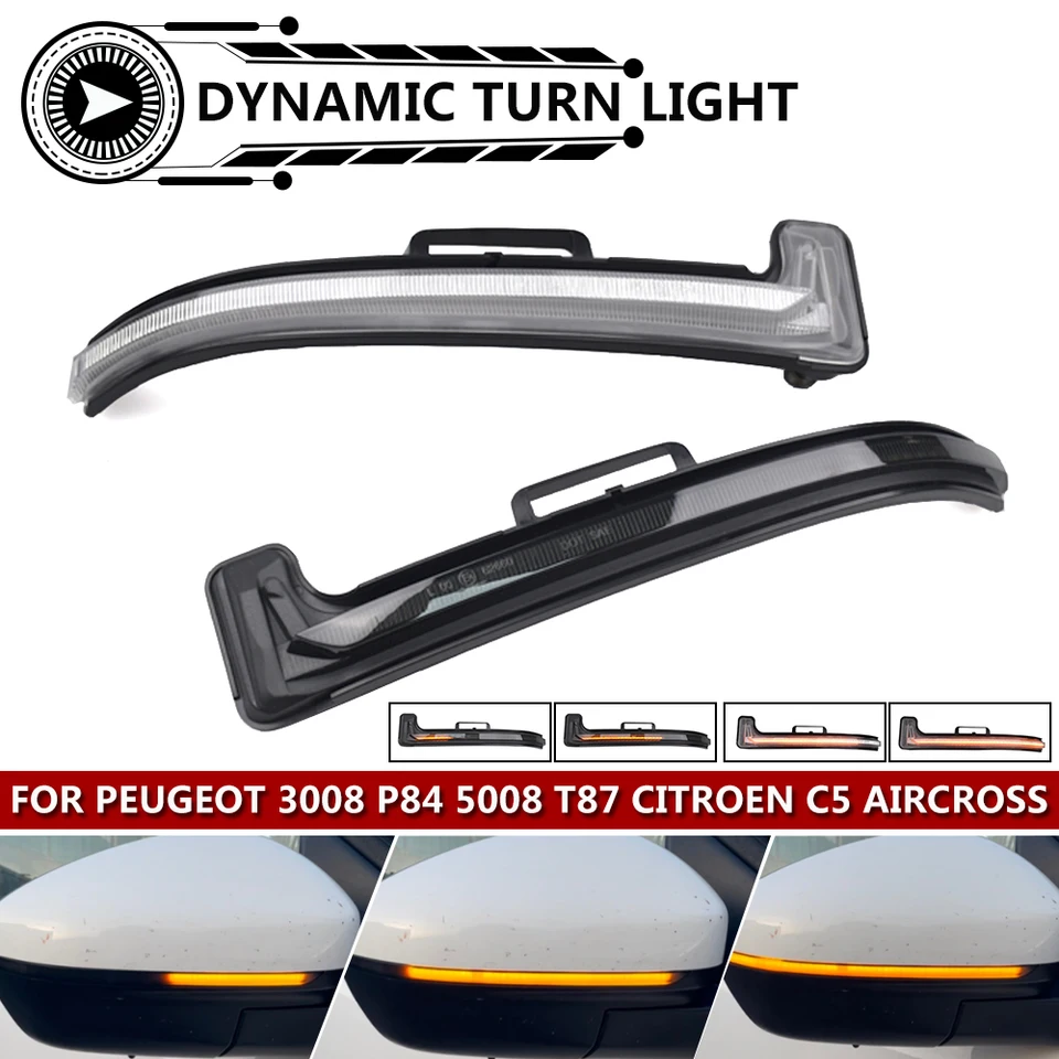 Dynamická LED dióda pre autá pre Peugeot 3008 P84 5008 T87 Citroen C5 Aircross Turn Signal Sigight Stranné zrkadlo Indikátor Sekvenčný blinker