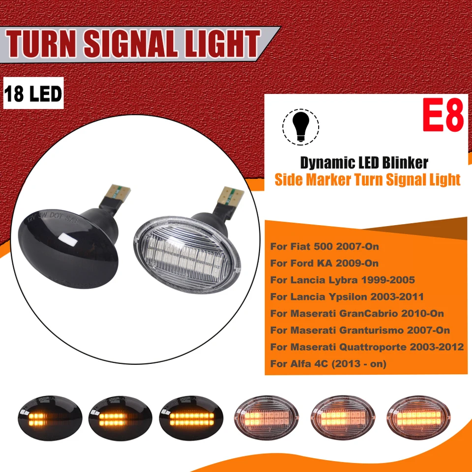 Dynamické bočné značky Blikajúce svetlo LED SILDIGN LED SILDE pre FIAT 500 500C 500L Ford Ka Lancia Lybra Ypsilon Maserati Alfa 4C