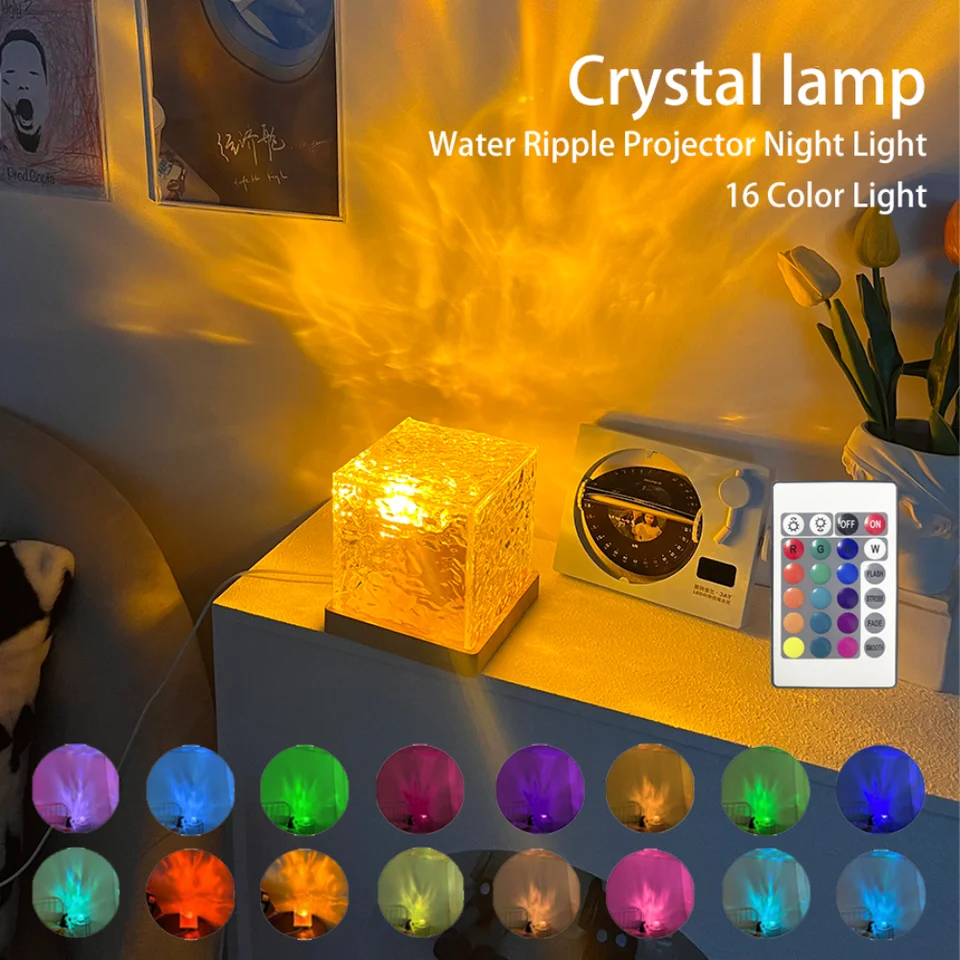 Dynamické rotujúce vodné zvlnenie projektor Nočné svetlo 3/16 farby plameň kryštálová lampa pre obývaciu izbu Študia