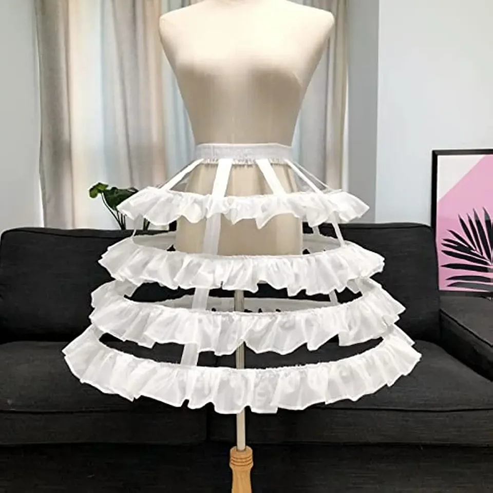 Dámska A-line 4 obručová sukňa Petticoat vrstvenie čipky Lace Trim Skeleton Lolita Cosplay Birdcage nastaviteľná spodná časť