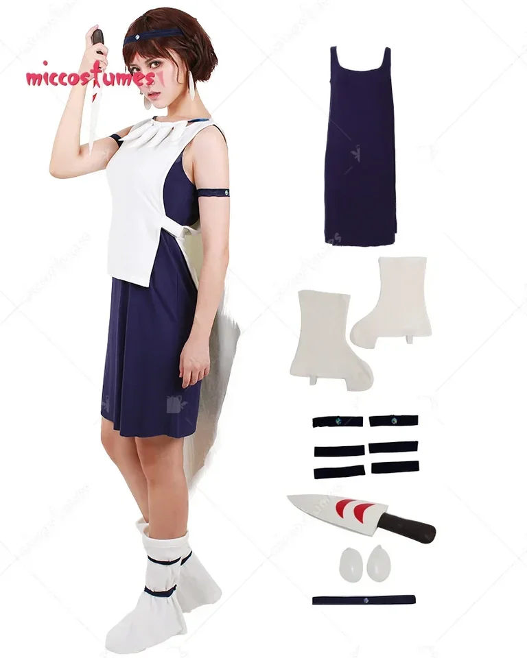 Dámska anime princezná San Cosplay kostým s obalmi a topánkami kapiel a topánok