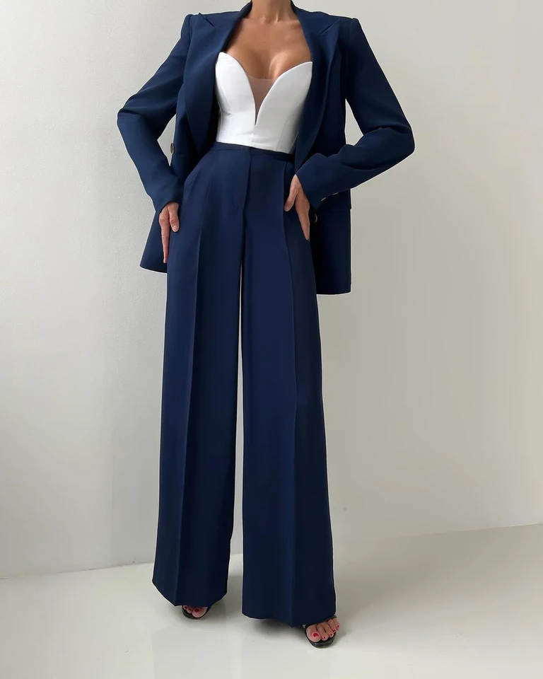Dámska elegantná neformálna bunda Otvorená predná časť Slim Blazer & Straight Nohu nohavice Pevné dve kusy Kancelária Fall Winter Clothes