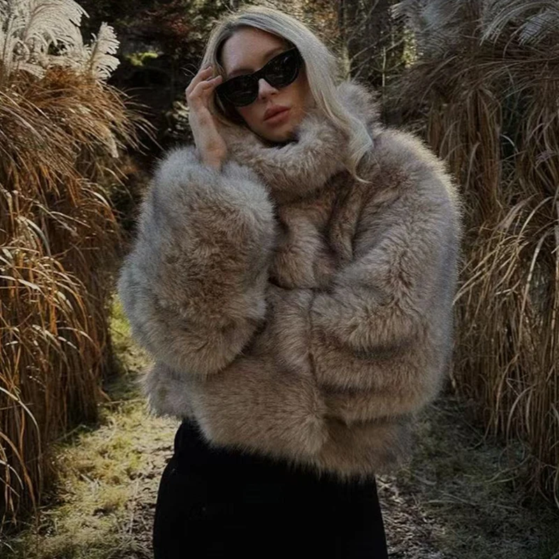Dámska faux kožušinová mikina mikiny s vysokým golierom s dlhým rukávom kožušinové mikiny bunda zima nové ženské elegantné vrchné oblečenie