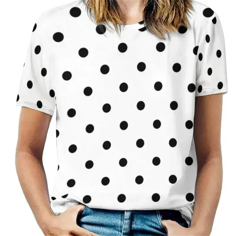 Dámska Harajuku 3D Polka Dot Tlačené tričko Domov Pohodlné okrúhle tričko Tričko krátke rukávy Summer Dámske oblečenie