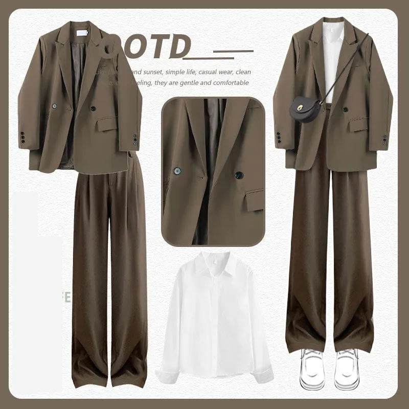 Dámska jarná jeseň nová neformálna kabát+biela košeľa+nohavice tri kusy Kórejské elegantné blazers bundy nohavice zodpovedajúce súpravy