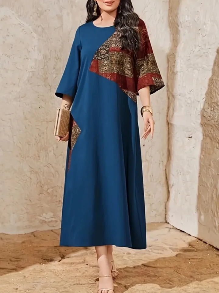 Dámska kancelárska dáma Rovné šaty Half Ruckve Round Crick Casual Vintage Etnic Tlač leto plus voľné šaty Harajuku
