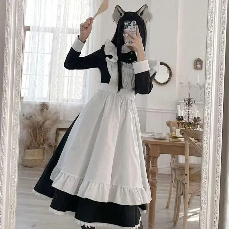 Dámska klasická lolita slúžka šaty Vintage inšpirované dámske oblečenie cosplay anime dievča čierne šaty s dlhým rukávom S-3xl y