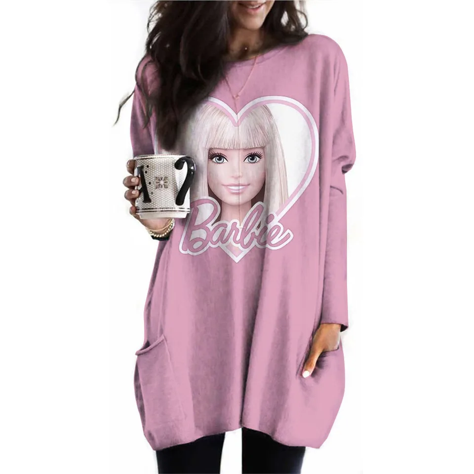 Dámska móda veľká S-3XL Top Cast Cast Round Crick Dlhý rukáv Barbie Princess Princezná pružina Dámska jar a jesenná mikina
