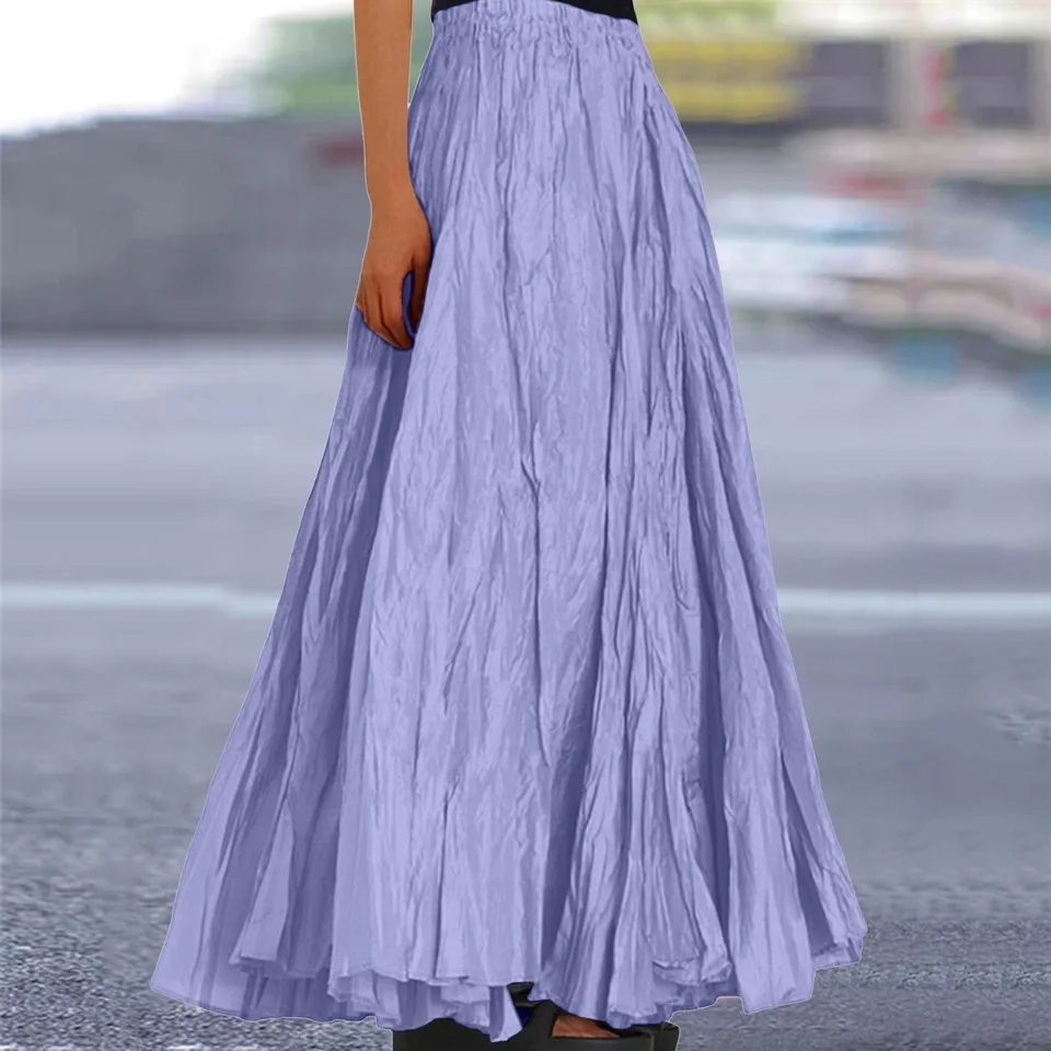Dámska pevná skladacia linka sukňa Príležitostne vysoký pás Roched vintage voľná voľná dovolenka Veľká švihlica nová elegantná všestranná dlhá sukňa