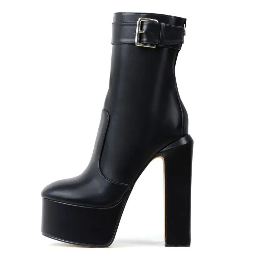 Dámska platforma členkové topánky Autumn Side Buckle Buckle Hustý vysoký podpätok dámske módne topánky Dámska biela príležitostná obuv