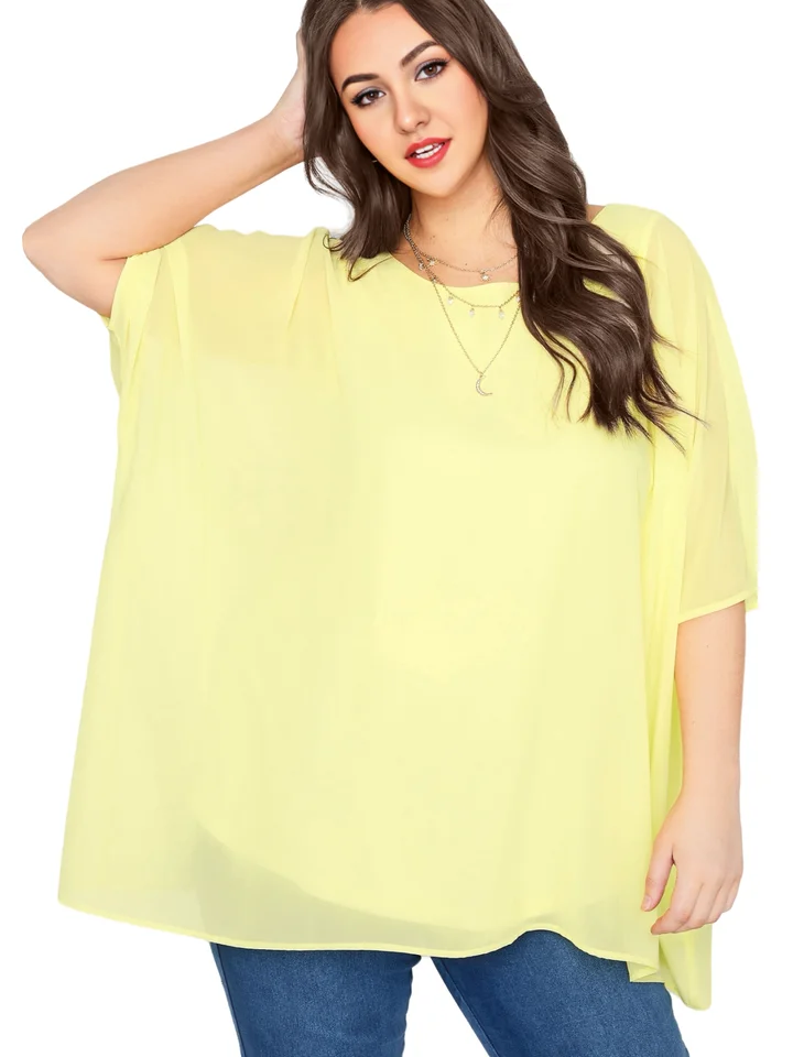 Dámska plus veľkosť elegantná letná blúzka batwing rukávy nadmerne veľkú šifónovú blúzku kopček na krk Veľká veľkosť ležérna tunika Top Top košeľa 2xl