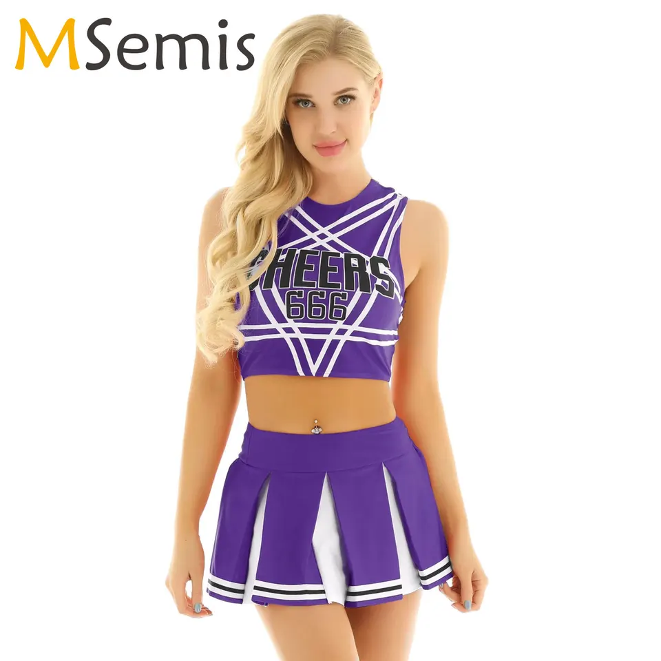 Dámska roztlieskavačky kostým Uniforma japonská školáčka Cosplay Crep Top s mini skladanou sukňou roztlieskavačky Halloween Set Club