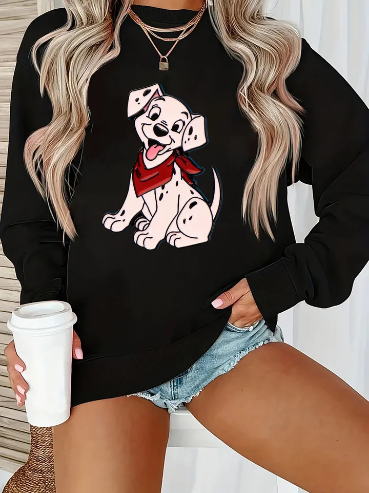 Dámska roztomilá dalmatínska tlač mikiny módny okrúhly krk s dlhým rukávom Top Casy Sporty Pullover Dámsky milovník psov