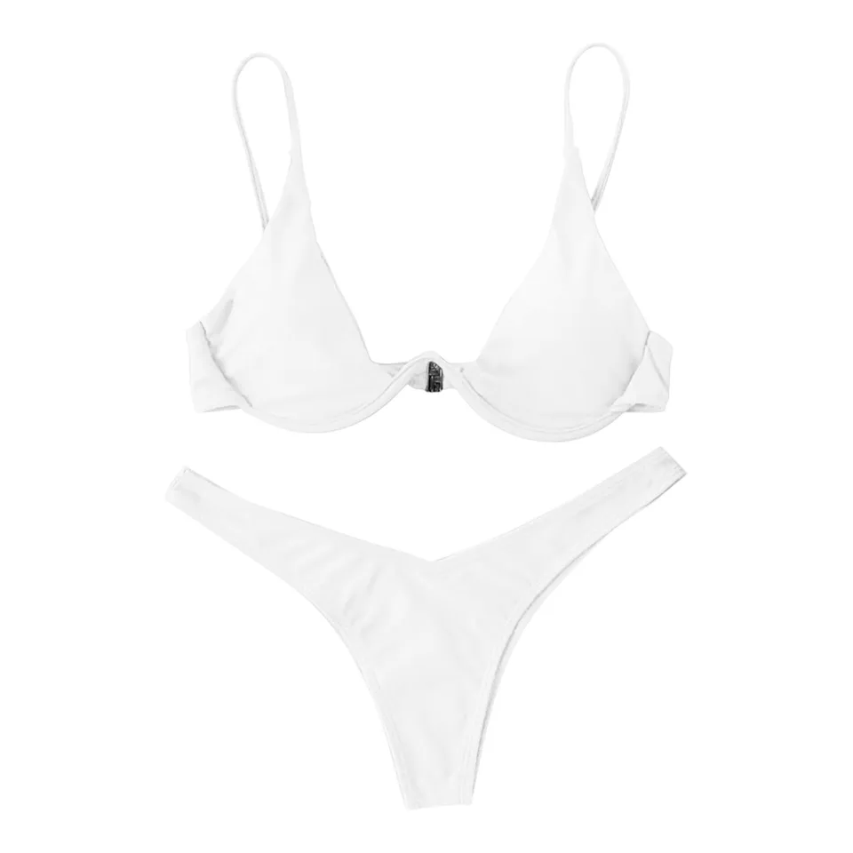 Dámska sexy móda podstúpi pevnú farbu dvojdielne bikiny Plaviek Lace-up Swimsuit Dvojdielne set Traje de Baño Mujer