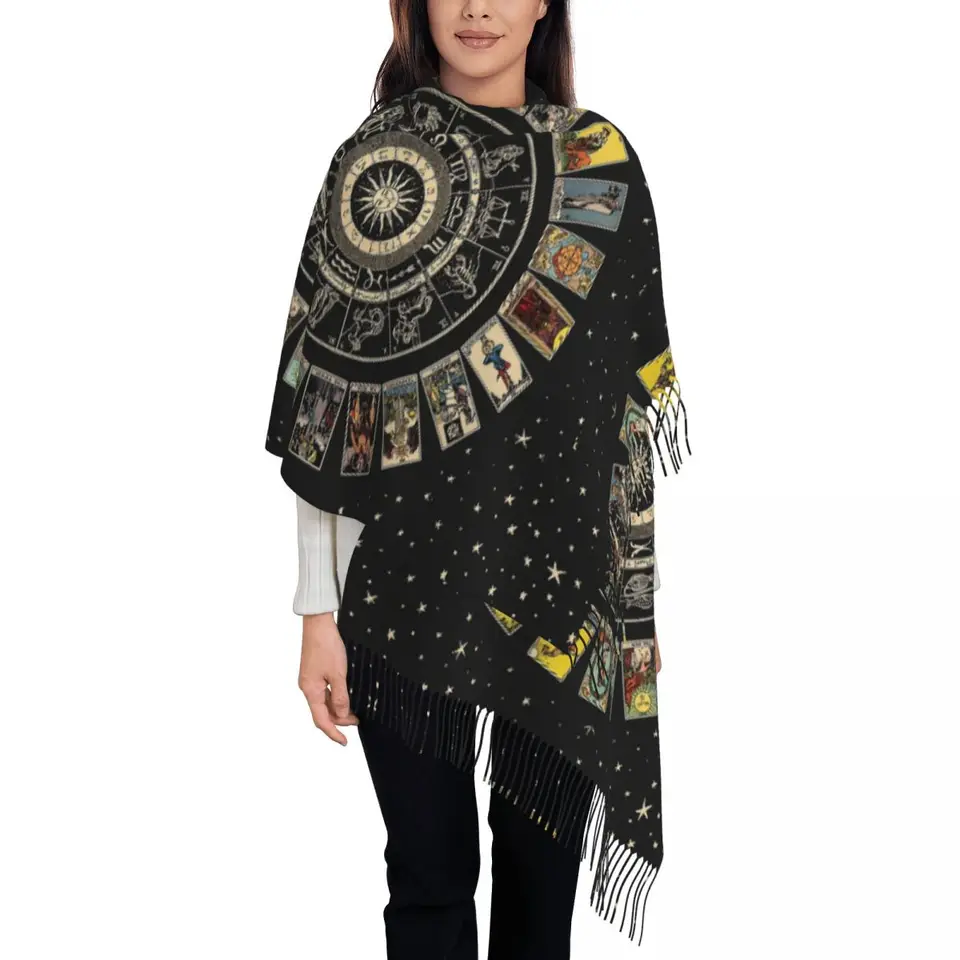 Dámska stopka šál Zodiac astrológia graf arcana tarot tarot veľký mäkký šál zábal čarodejnice okultné pohanské historické darčeky Cashmere Cashmere Scarf