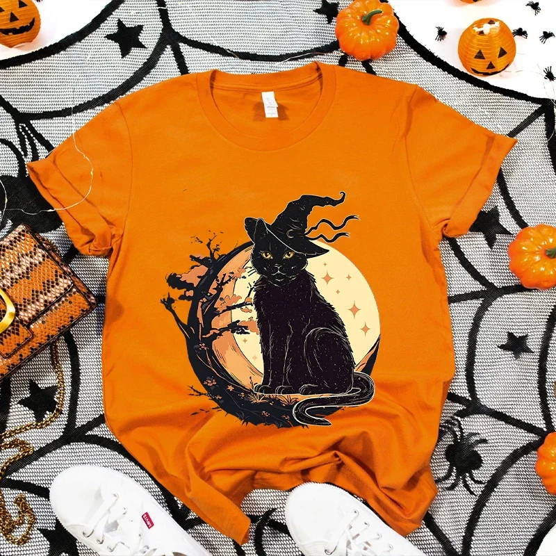 Dámska strašidelná mačka tlačené tričká Príležitostné ženské halloween čierne mačky tričko Nové módne dizajn Streetwear Dámske tričko Top