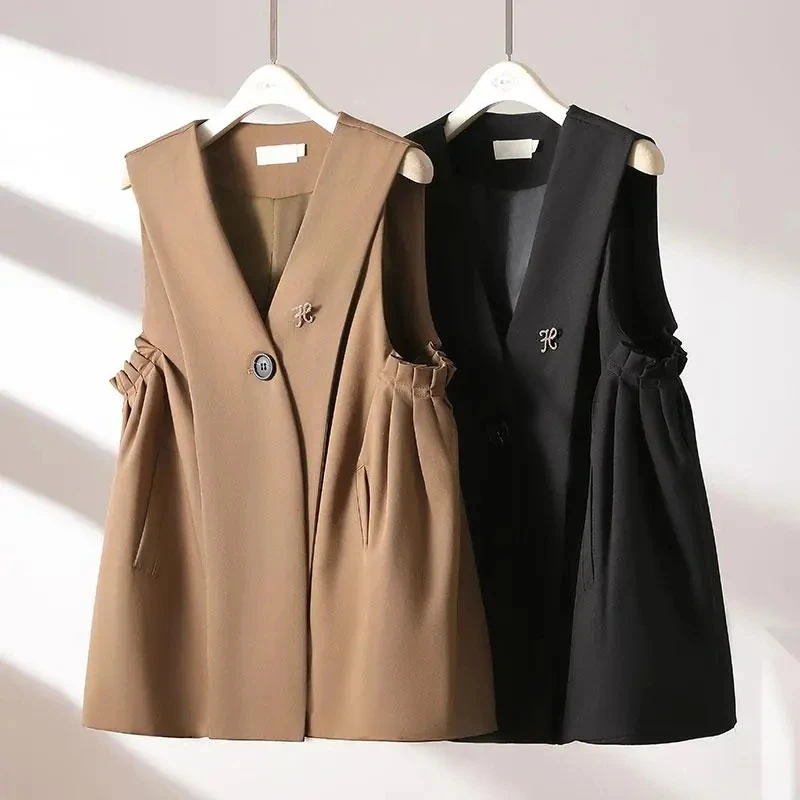Dámska vesta Coat 2024 Jarná rukáv bez rukávov módna dámska bunda vesty Kórejská verzia Temperament Solid Color Lady Clip Horse Clip
