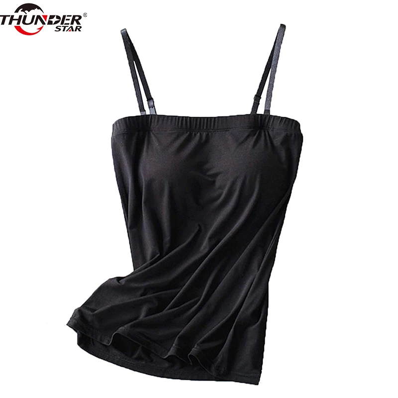 Dámska vesta Tank Top Modal Vstavaný v podprsenke aktívne špagety popruhy Camisole pre ženy pevné priedušné kondície čalúnené podprsenky Tops
