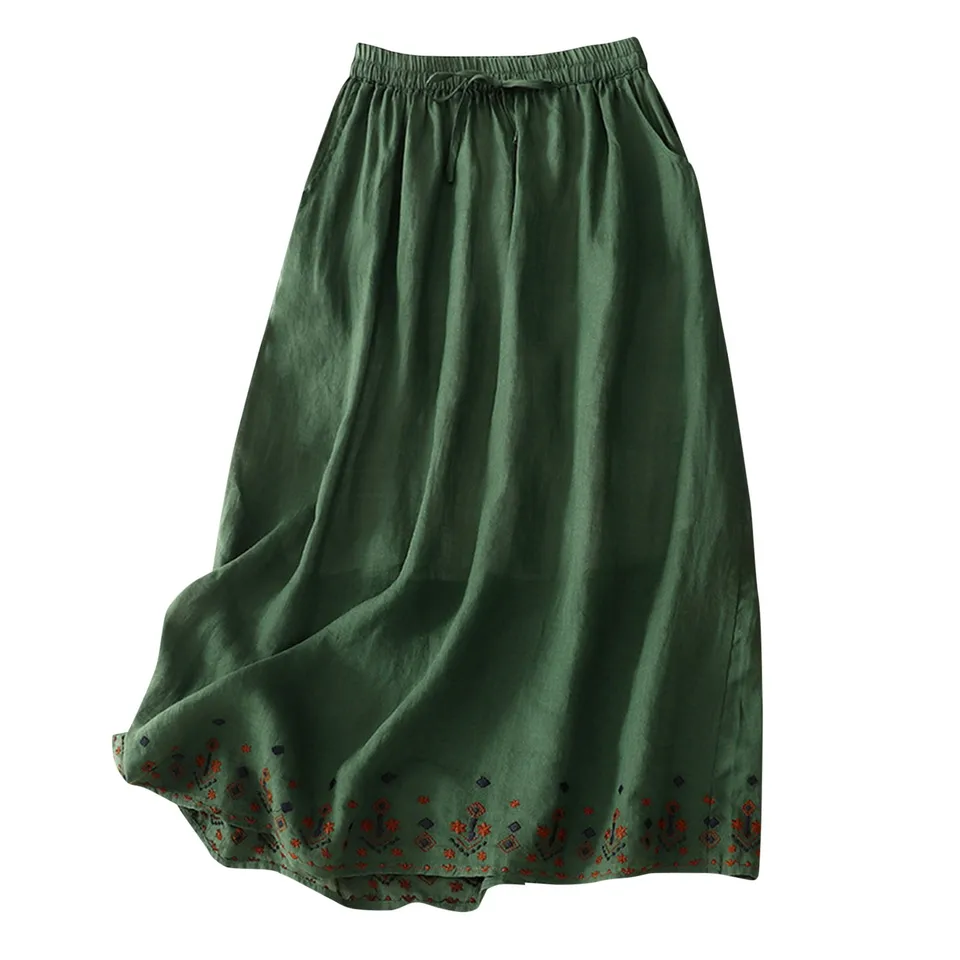 Dámska vintage výšivka sukňa s vysokým elastickým pásom nadmerne prevýšená priedušný kostým Nový elegantný jednoduchý a vynikajúci sukňa