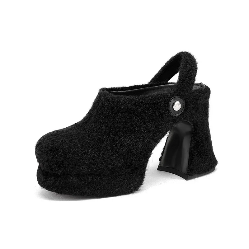 Dámska vodotesná platforma Slingback s vysokým podpätkom kovové dekorácie fuzz sklz na robustných podpätkoch topánky