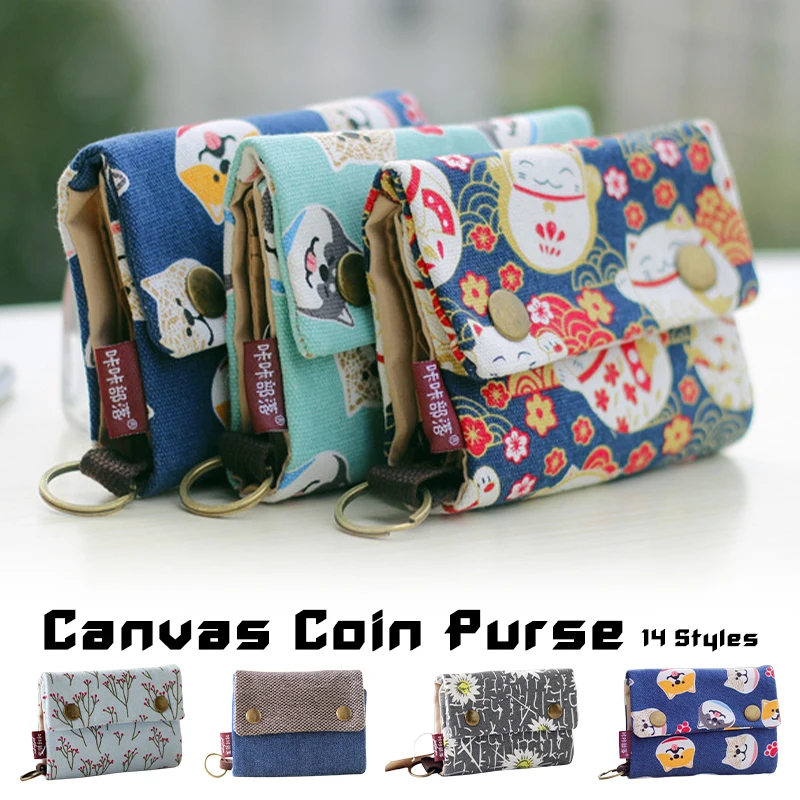 Dámska výkladová karta peňaženka Canvas Cartoon Key Organizátor Coin CoIN